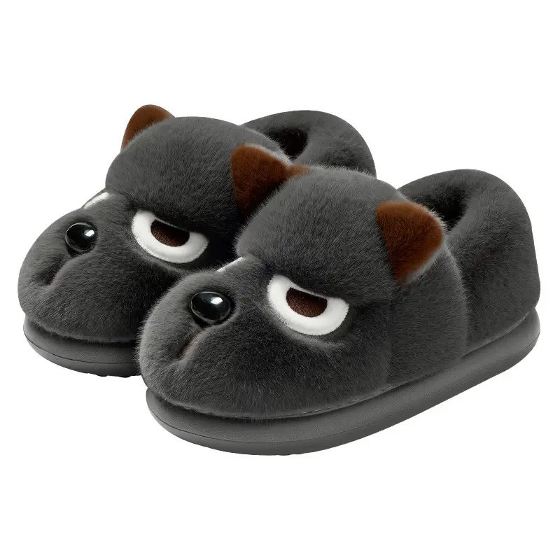 Cotton Slippers with Heel Cover for Men, Winter Cartoon Cute Angry Puppy Design, Men's Plush Warm Home Indoor Cotton Shoes, Women's Winter - Image 8