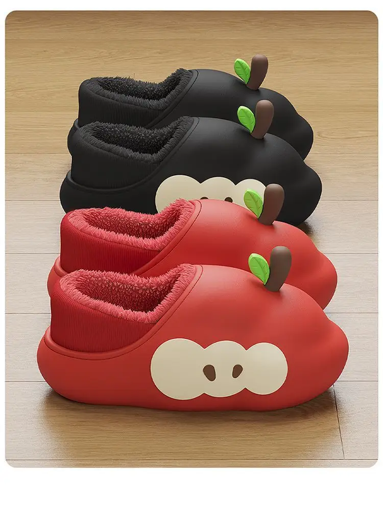 Apple Shape Waterproof Cotton Slippers Men's Bag Heel New Indoor Home Warm Non-Slip Plush Cotton Shoes Women's Wholesale — feature 13