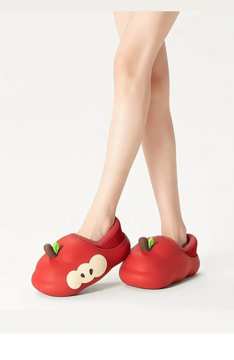 Apple Shape Waterproof Cotton Slippers Men's Bag Heel New Indoor Home Warm Non-Slip Plush Cotton Shoes Women's Wholesale — feature 3