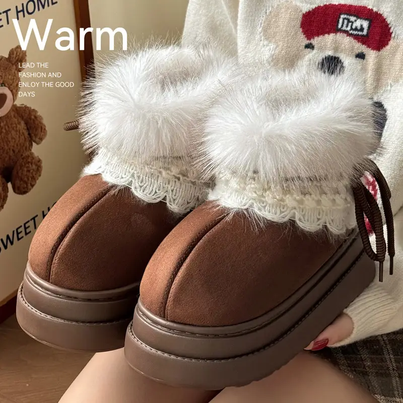 High-Top Cotton Slippers for Women, Closed Heel, Autumn and Winter 2025 New Model, Indoor Home Wear, Fleece-Lined, Warm, Outdoor Snow Boots for Women - Image 2