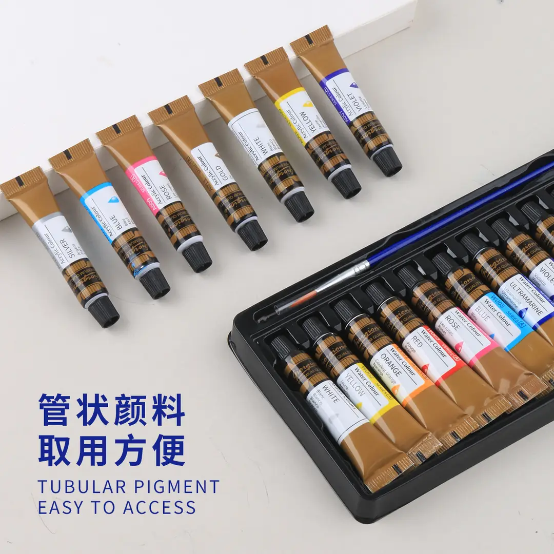 Giorgione 7ml Acrylic Watercolor Gouache Glass Textile Oil Paint Set 12 Colors in Aluminum Plastic Tubes
