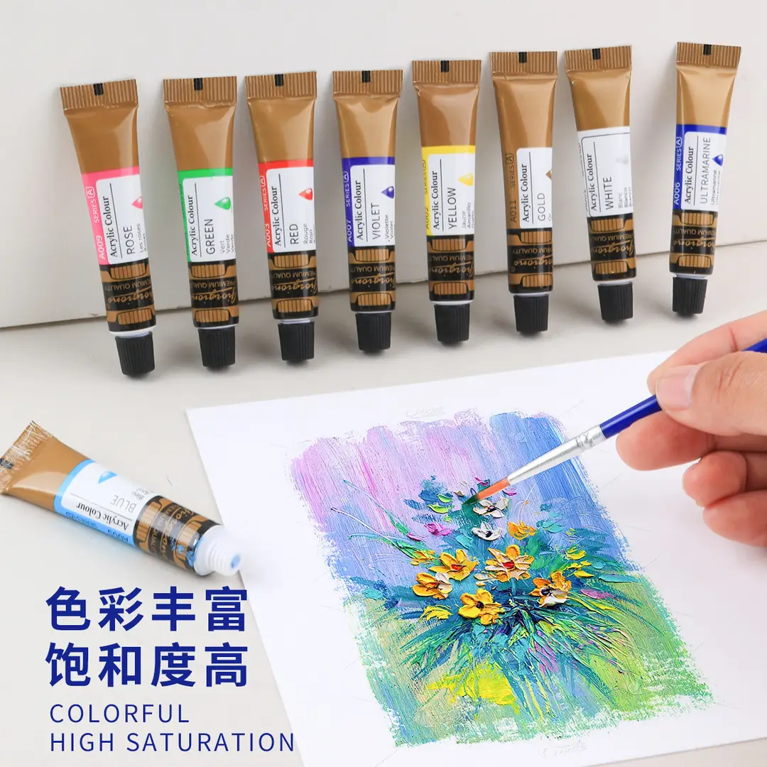 Giorgione 7ml Acrylic Watercolor Gouache Glass Textile Oil Paint Set 12 Colors in Aluminum Plastic Tubes