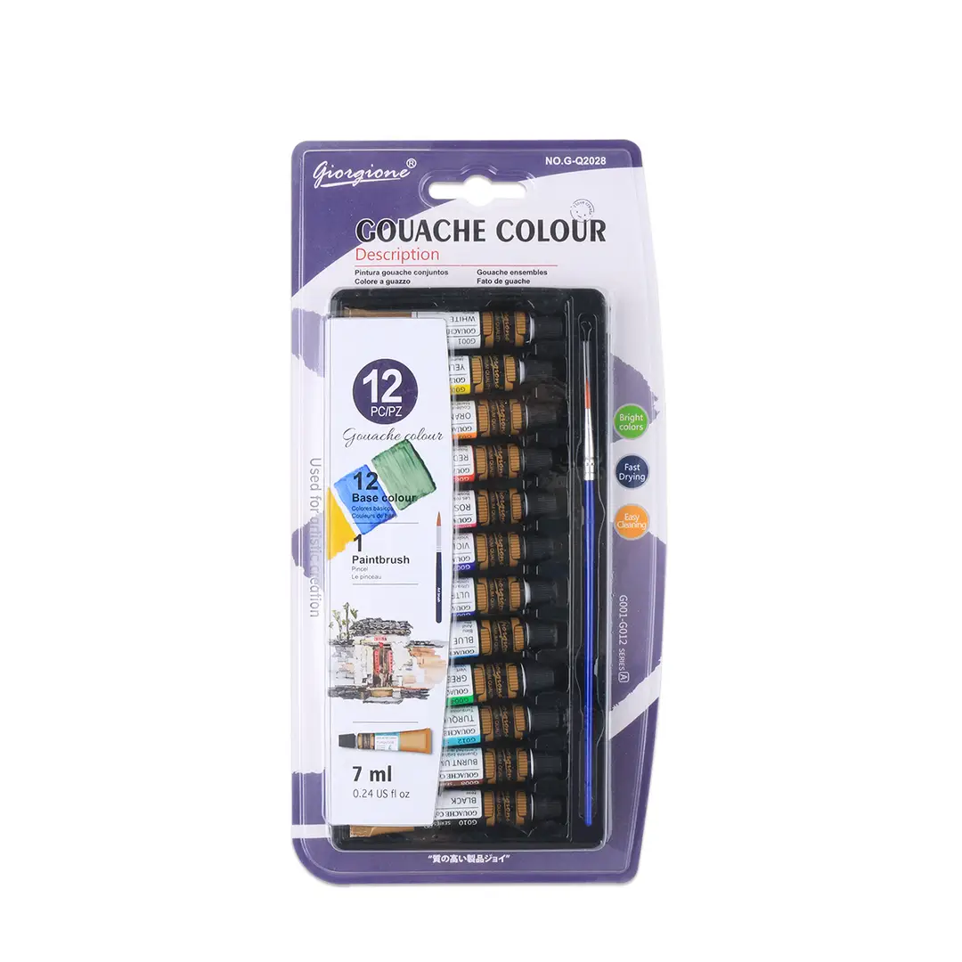 Giorgione 7ml Acrylic Watercolor Gouache Glass Textile Oil Paint Set 12 Colors in Aluminum Plastic Tubes