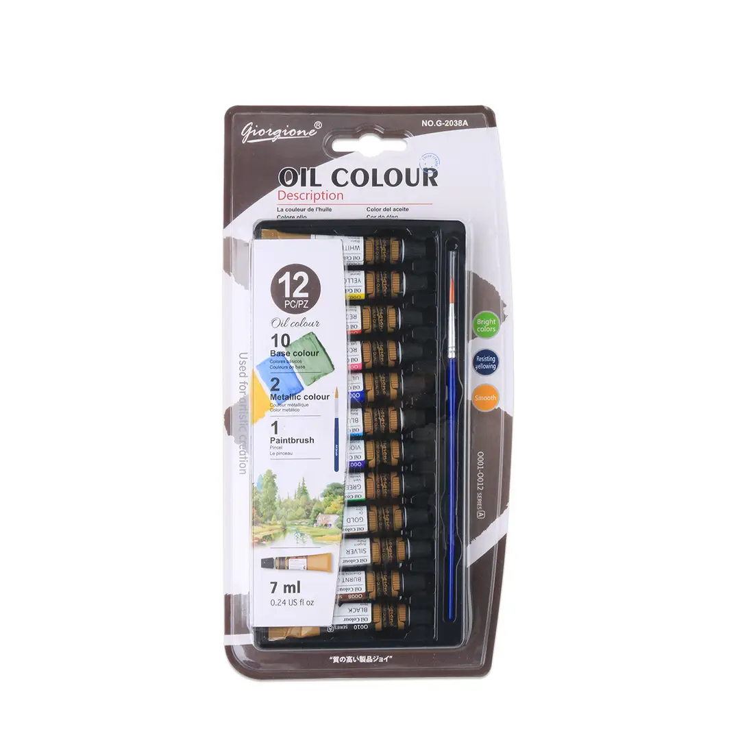 Giorgione 7ml Acrylic Watercolor Gouache Glass Textile Oil Paint Set 12 Colors in Aluminum Plastic Tubes