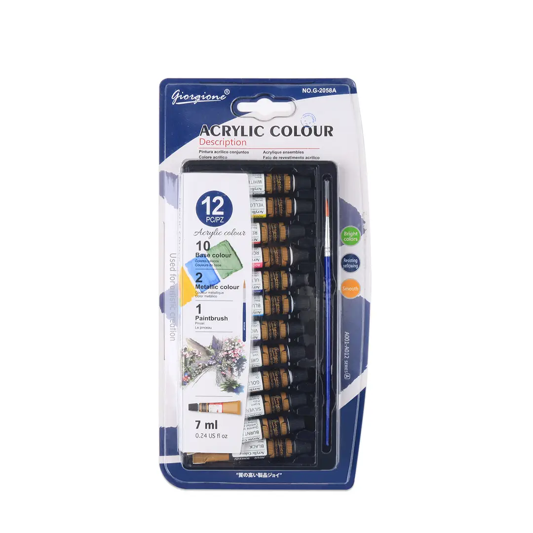 Giorgione 7ml Acrylic Watercolor Gouache Glass Textile Oil Paint Set 12 Colors in Aluminum Plastic Tubes