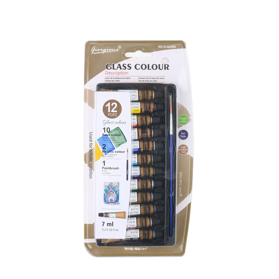 Giorgione 7ml Acrylic Watercolor Gouache Glass Textile Oil Paint Set 12 Colors in Aluminum Plastic Tubes