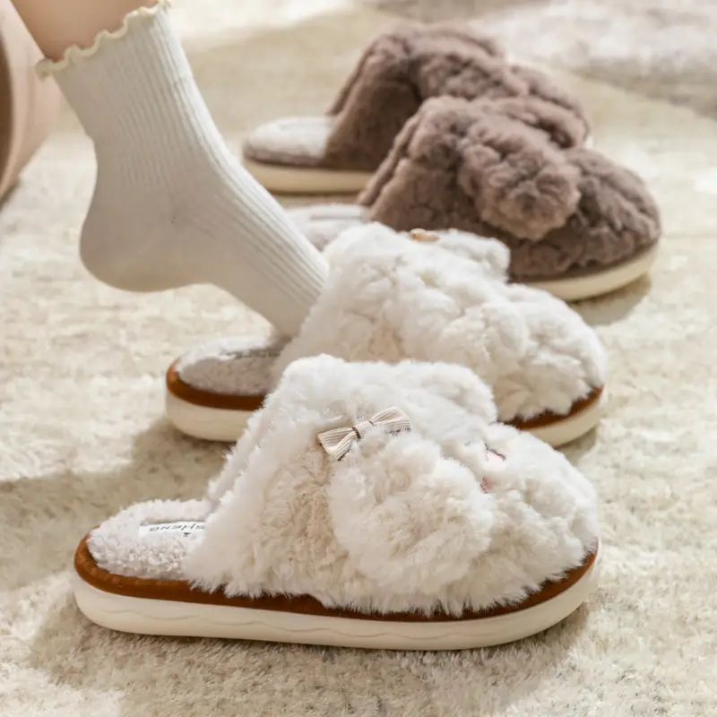 Cute Puppy Furry Cotton Slippers for Women in Autumn and Winter, Indoor and Home, Can Be Worn Outside, Warm and Non-Slip Couple Cotton Slippers