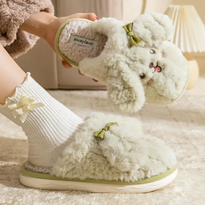 Cute Puppy Furry Cotton Slippers for Women in Autumn and Winter, Indoor and Home, Can Be Worn Outside, Warm and Non-Slip Couple Cotton Slippers