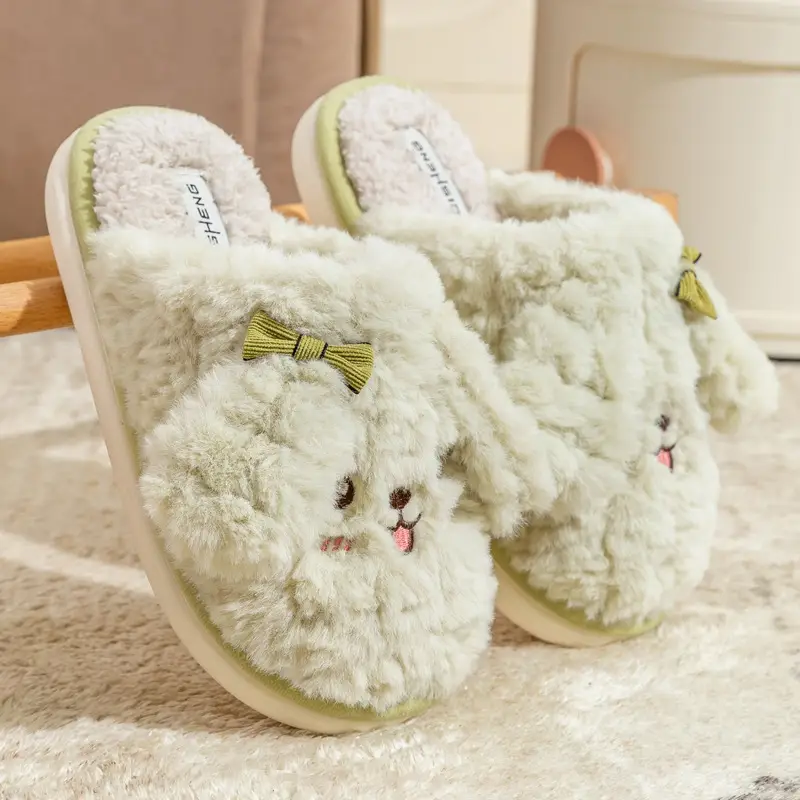 Cute Puppy Furry Cotton Slippers for Women in Autumn and Winter, Indoor and Home, Can Be Worn Outside, Warm and Non-Slip Couple Cotton Slippers