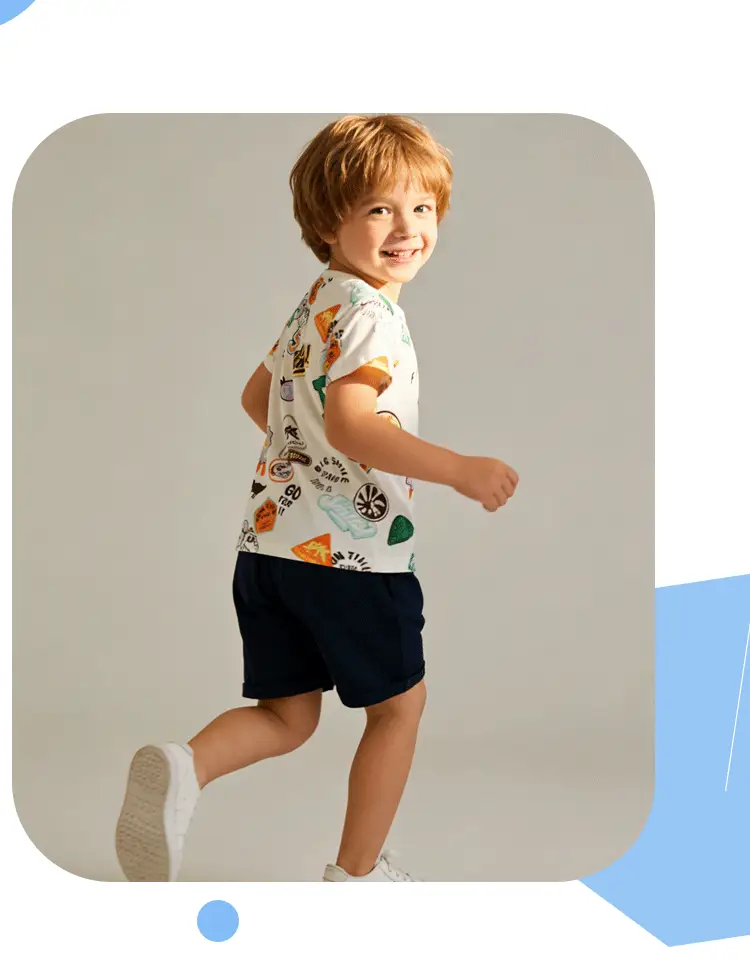 Cross-Border Printed Boys Summer Suit White Blue Shorts — feature 6