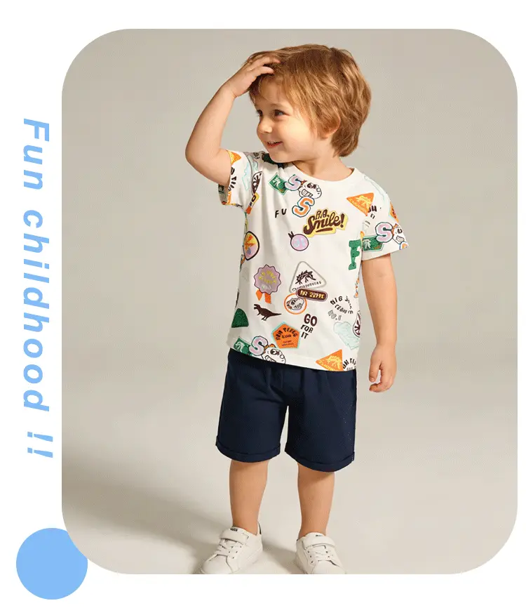 Cross-Border Printed Boys Summer Suit White Blue Shorts — feature 7