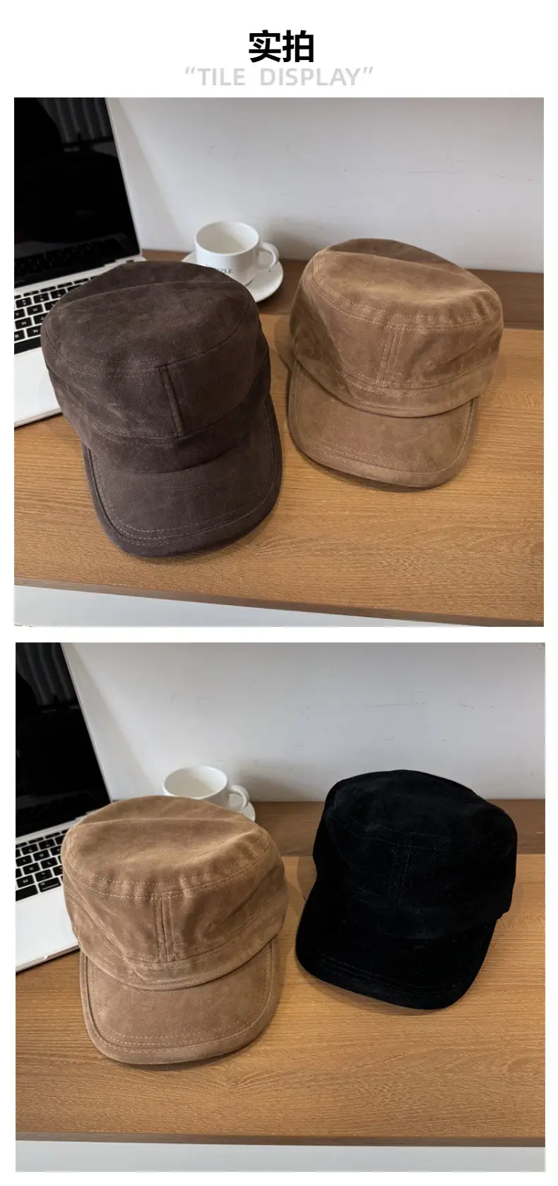 Women Sun Hat Brown Suede Flat Top Autumn Winter — feature 4