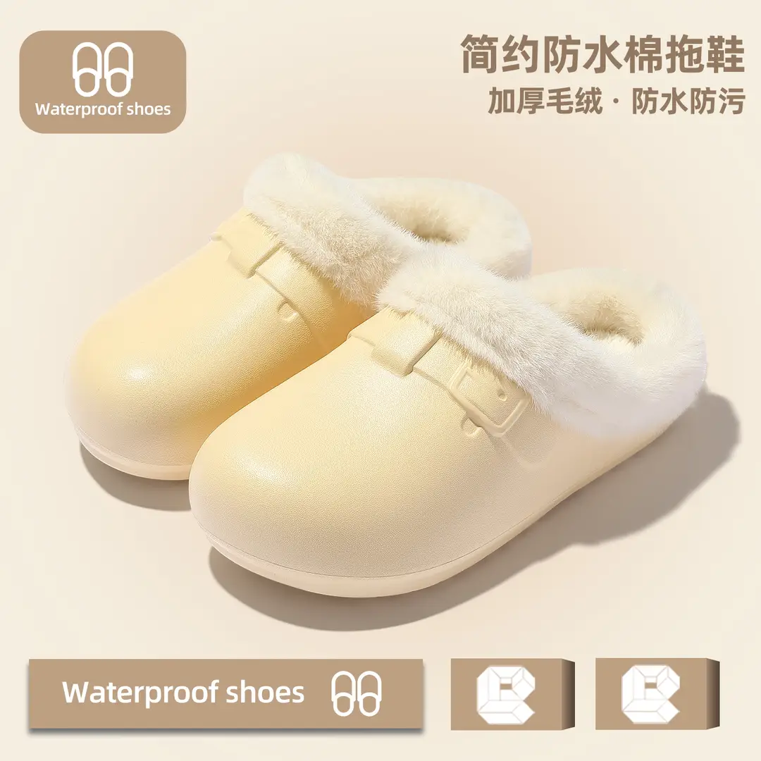 Waterproof Birkenstock Cotton Slippers for Women, Autumn and Winter Outdoor Wear, Soft-Soled Non-Slip Home Indoor Plush Warm Cotton Slippers for Men Wholesale - Image 12