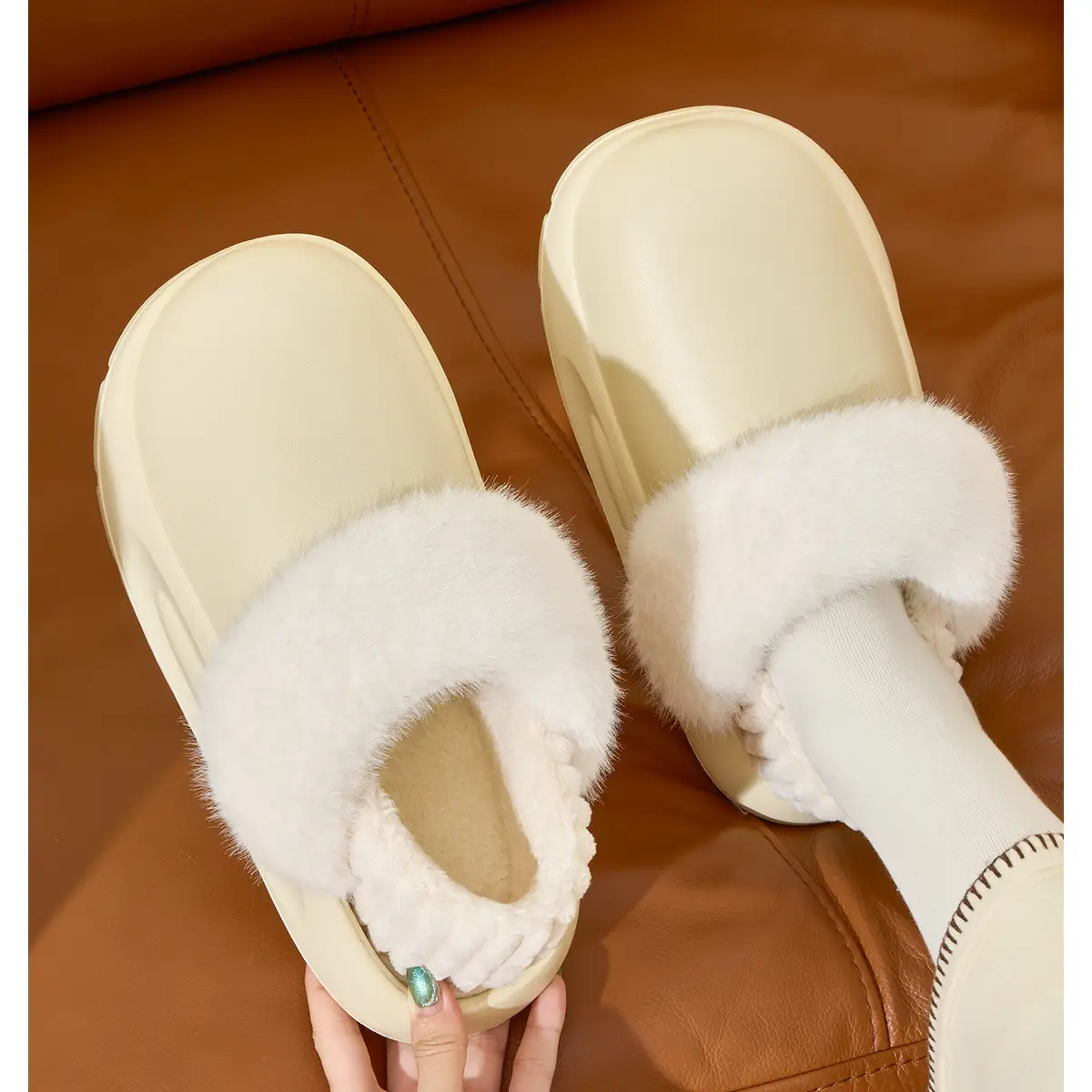 Women Winter Removable Fur Slippers Cream Non-Slip — feature 18