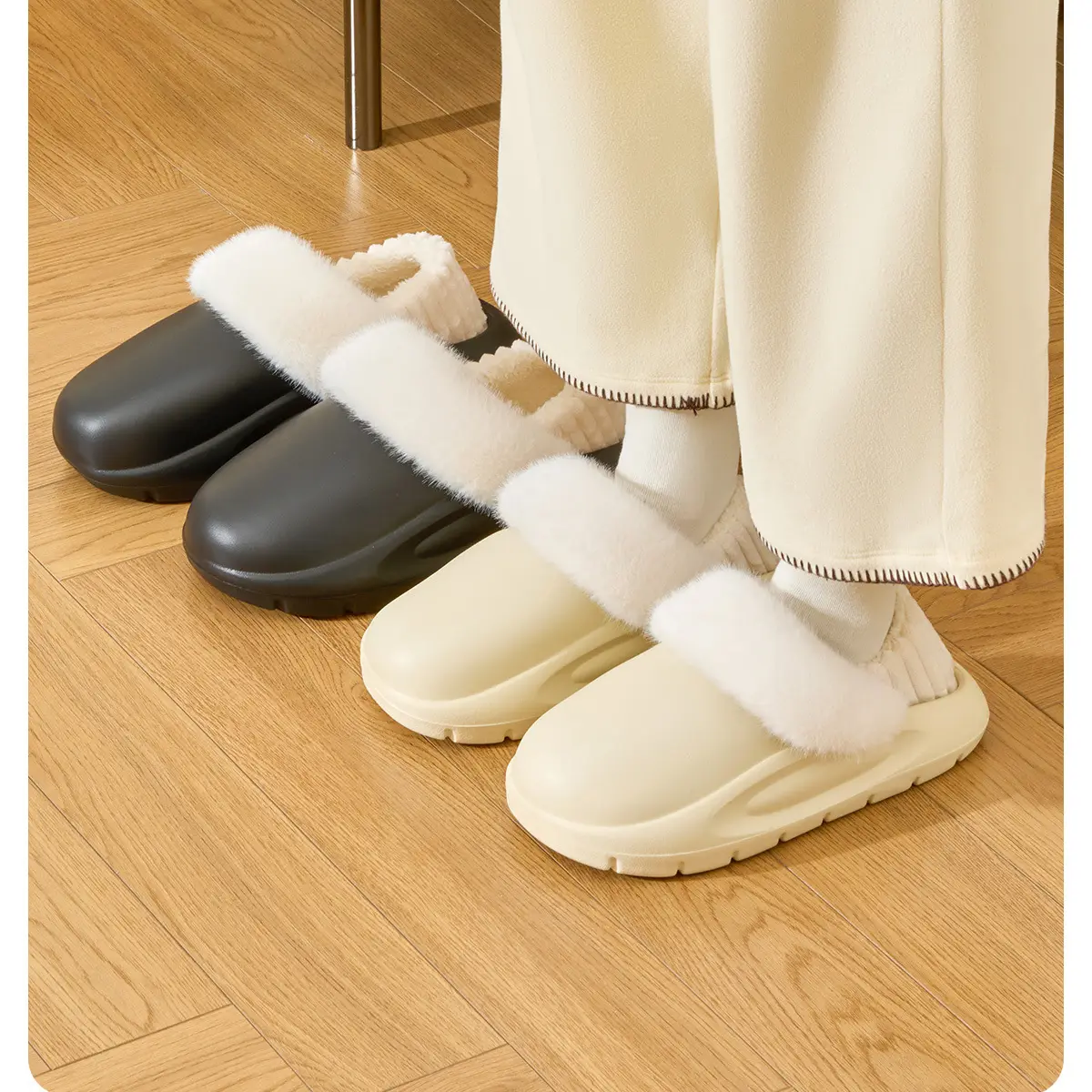 Women Winter Removable Fur Slippers Cream Non-Slip — feature 21