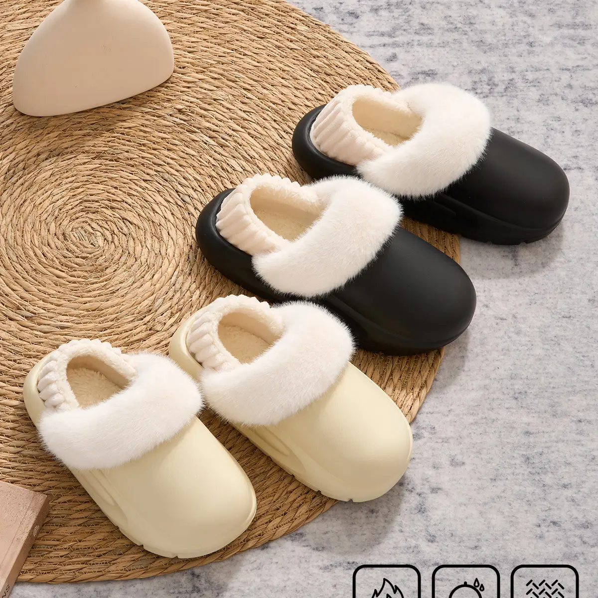 Women Winter Removable Fur Slippers Cream Non-Slip — feature 3