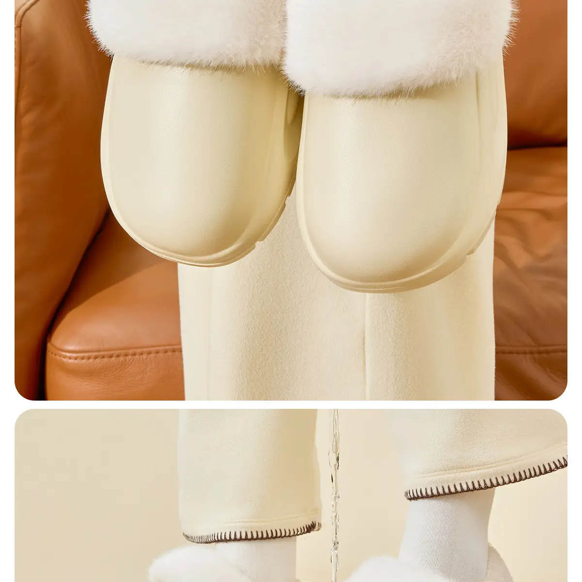 Women Winter Removable Fur Slippers Cream Non-Slip — feature 7