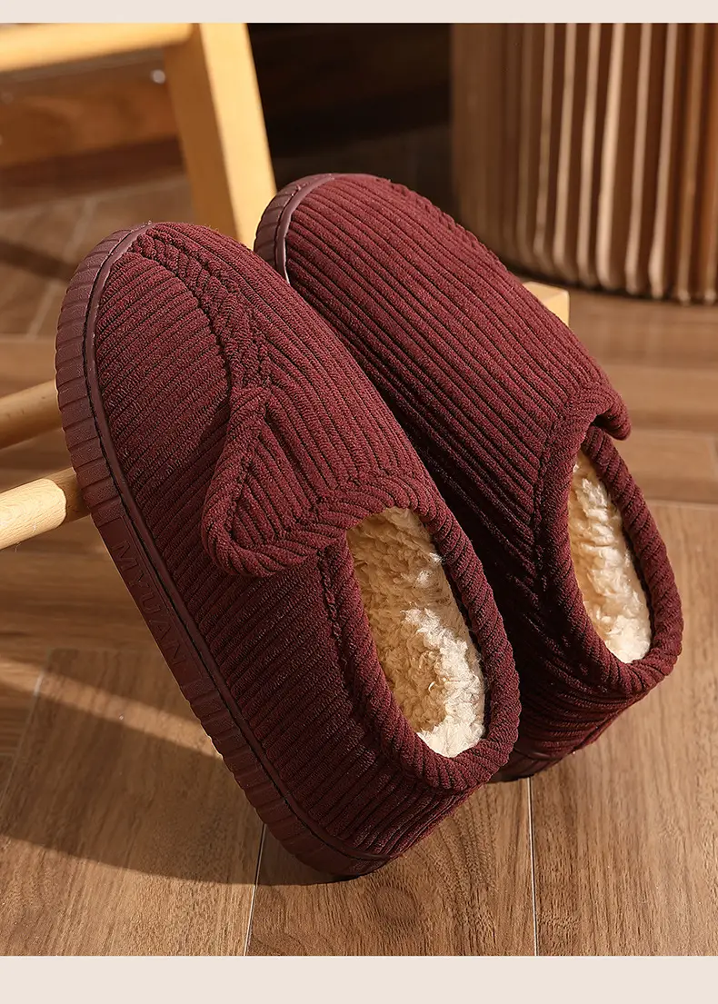 Women's Maroon Fleece Slippers Autumn Winter — feature 10