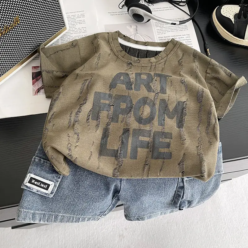Cross-Border Boys Summer Art Print Shorts Set