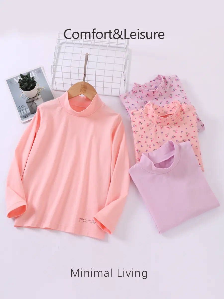 Girls Pure Cotton Half Turtleneck Shirt Two-Piece Set