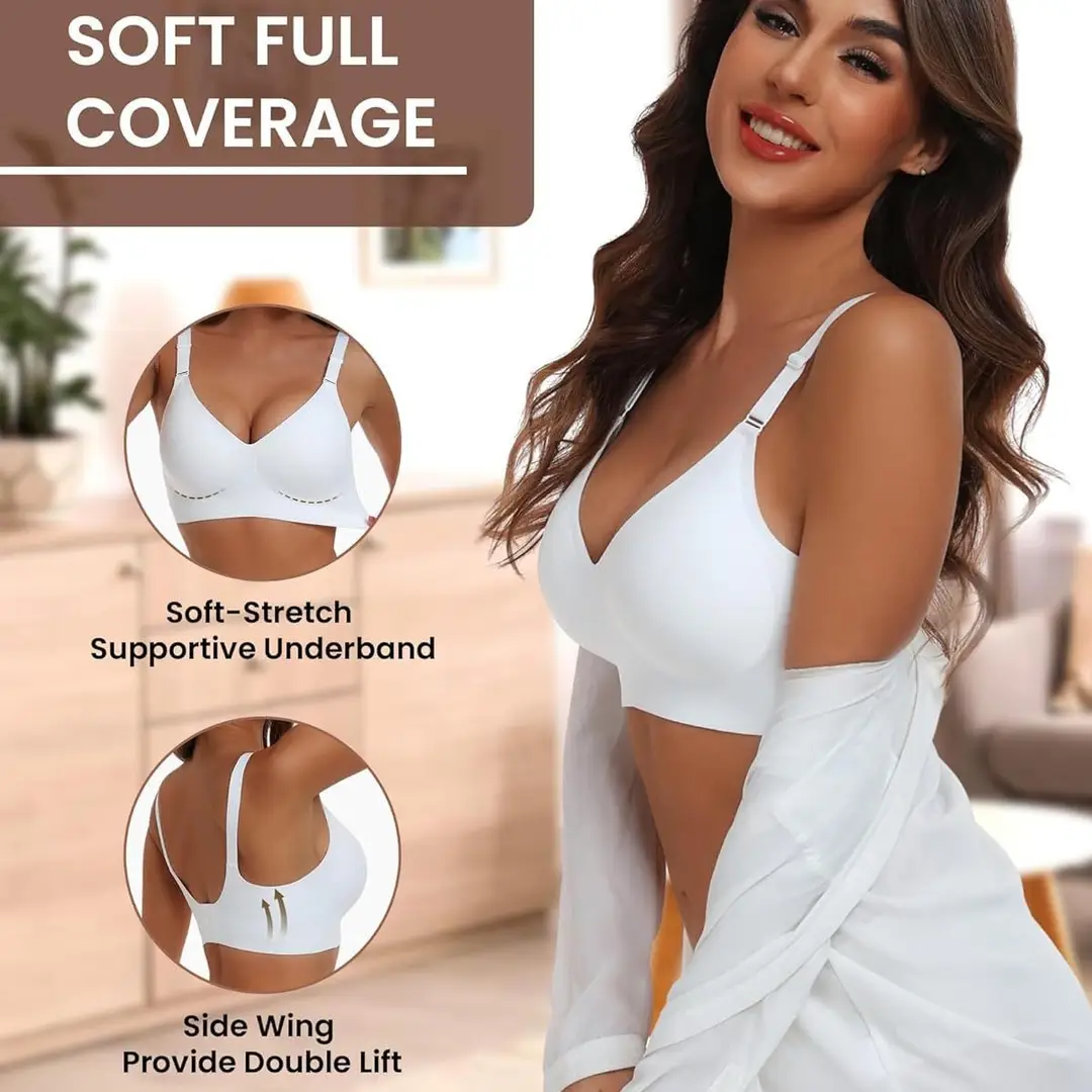 Horisun Plaid Seamless Full Coverage Bra Women Wire Free Bra, Soft Support Regular and Plus