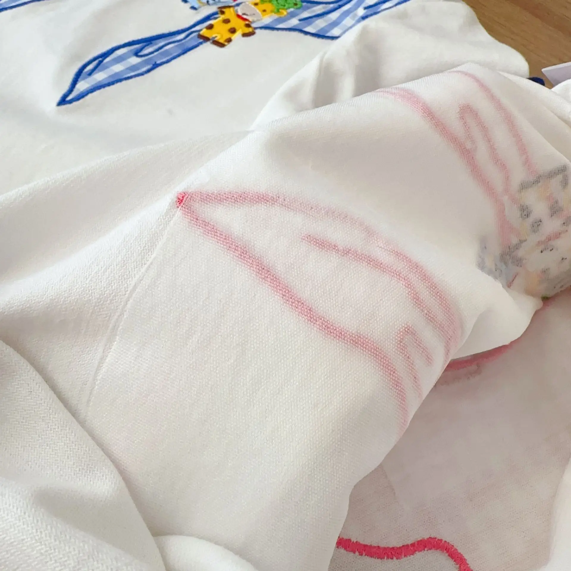 Boys' Cartoon Embroidered T-Shirt White Pink