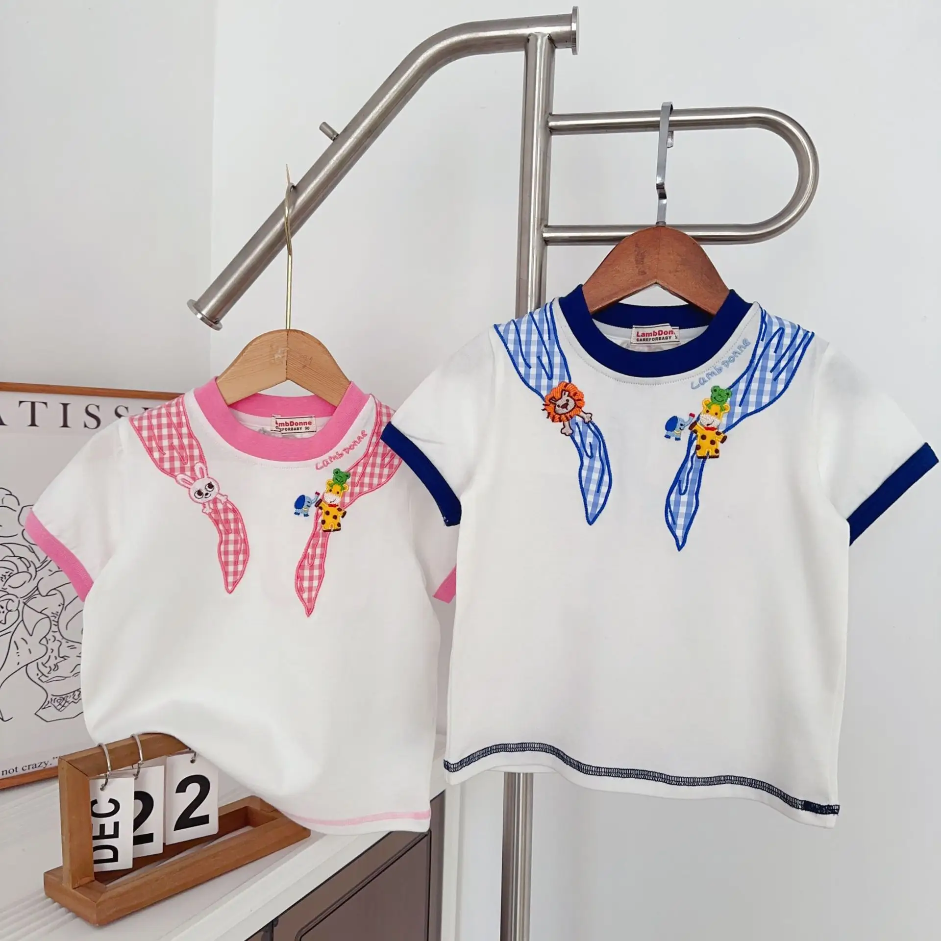 Boys' Cartoon Embroidered T-Shirt White Pink — feature 10