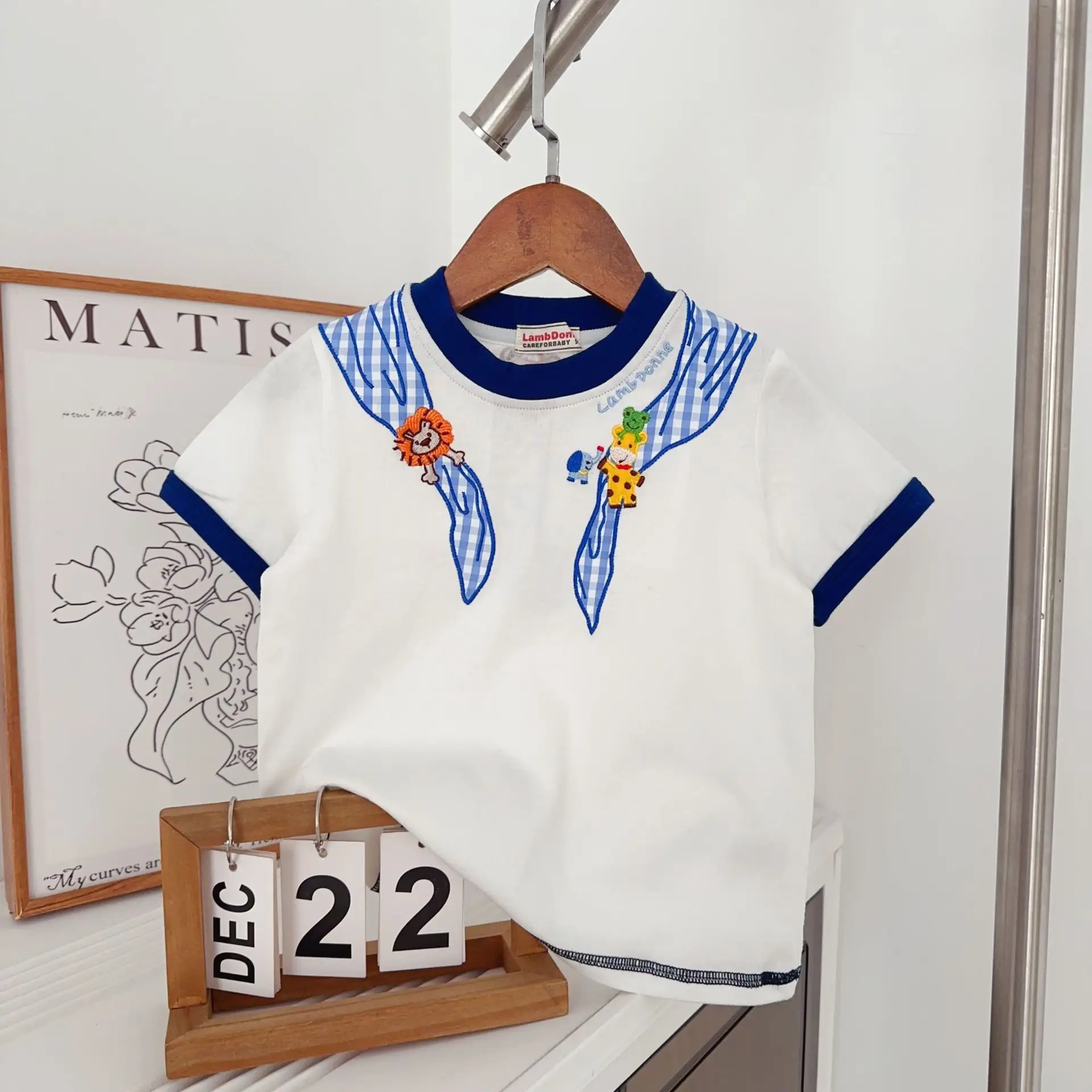 Boys' Cartoon Embroidered T-Shirt White Pink
