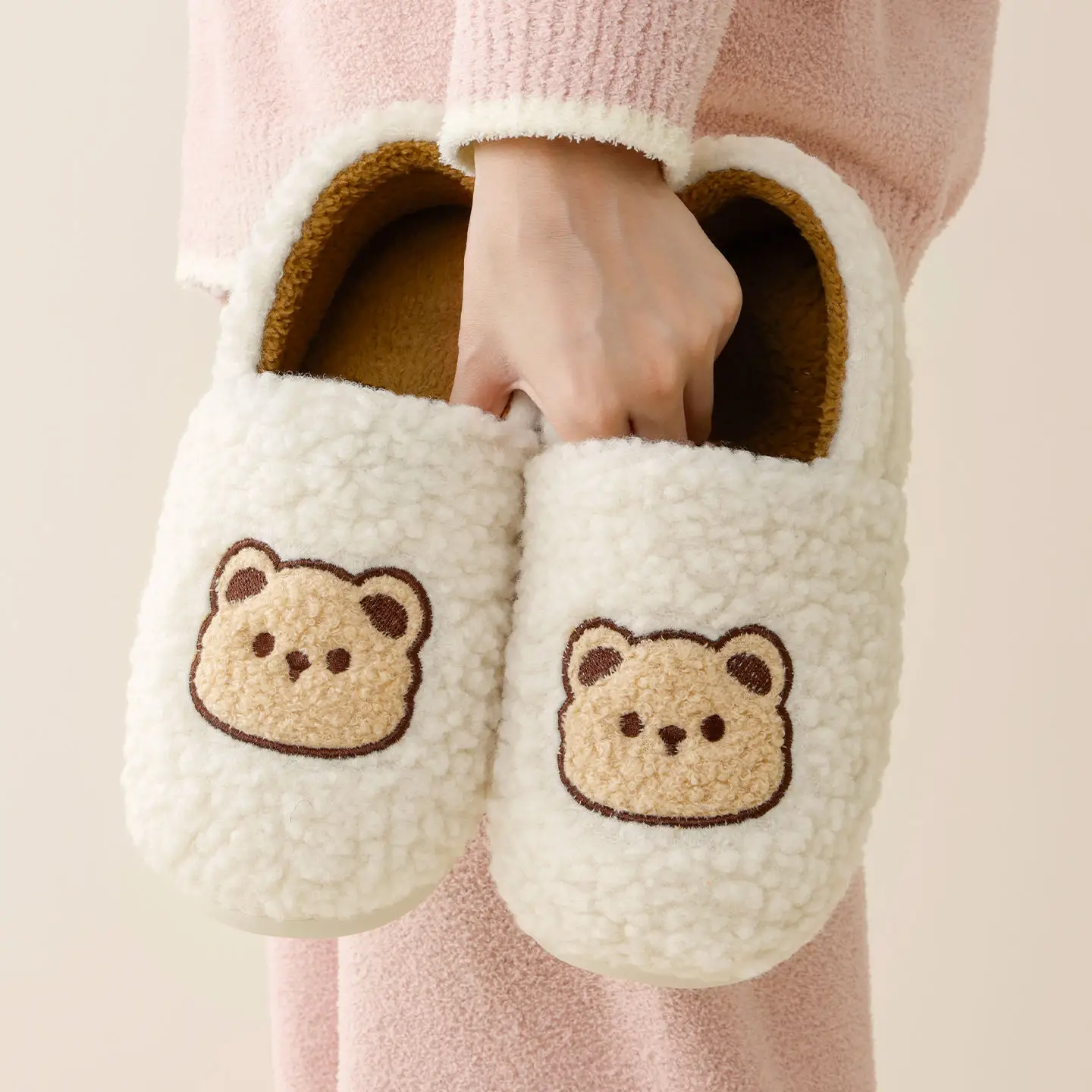 Women Winter Cotton Slippers with Bear Face Design - Image 9