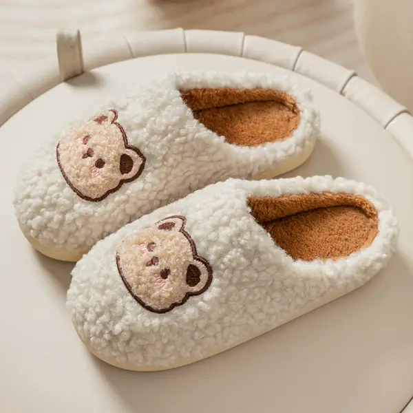 Women Winter Cotton Slippers with Bear Face Design - Image 6