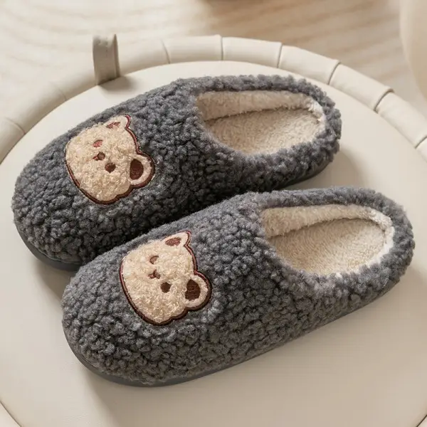 Women Winter Cotton Slippers with Bear Face Design - Image 7