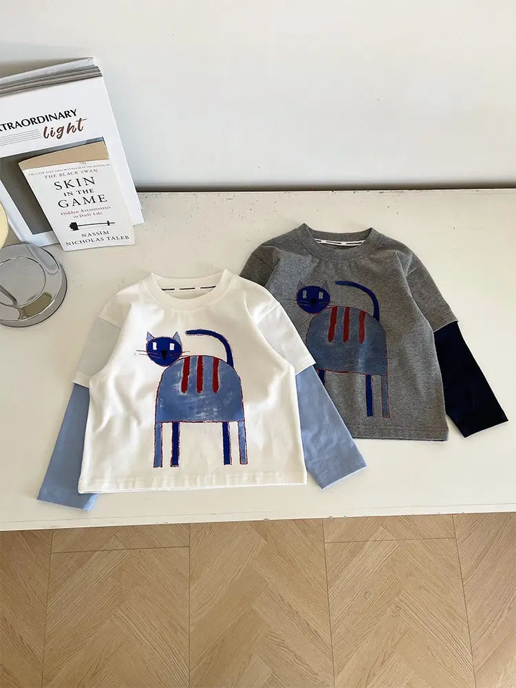 Cute Cat Print 2-Piece T-Shirt for Boys Winter - Image 4