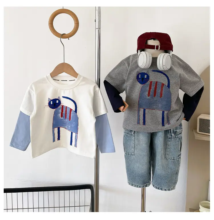 Cute Cat Print 2-Piece T-Shirt for Boys Winter — feature 11