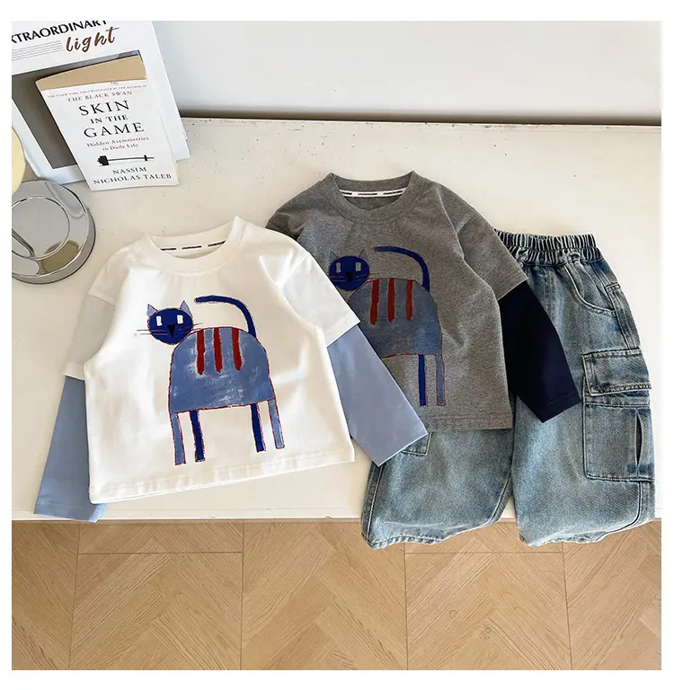 Cute Cat Print 2-Piece T-Shirt for Boys Winter — feature 16