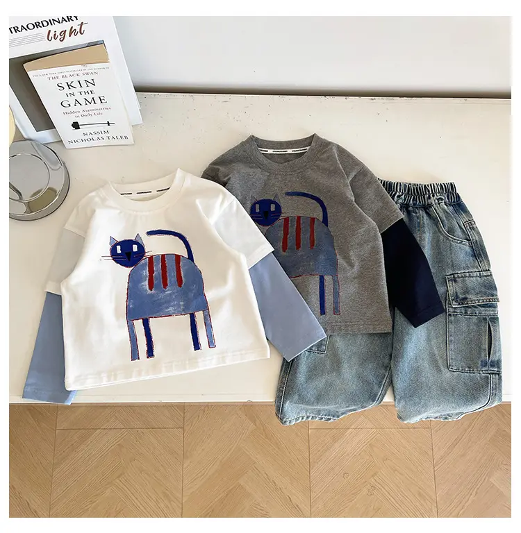 Cute Cat Print 2-Piece T-Shirt for Boys Winter — feature 17
