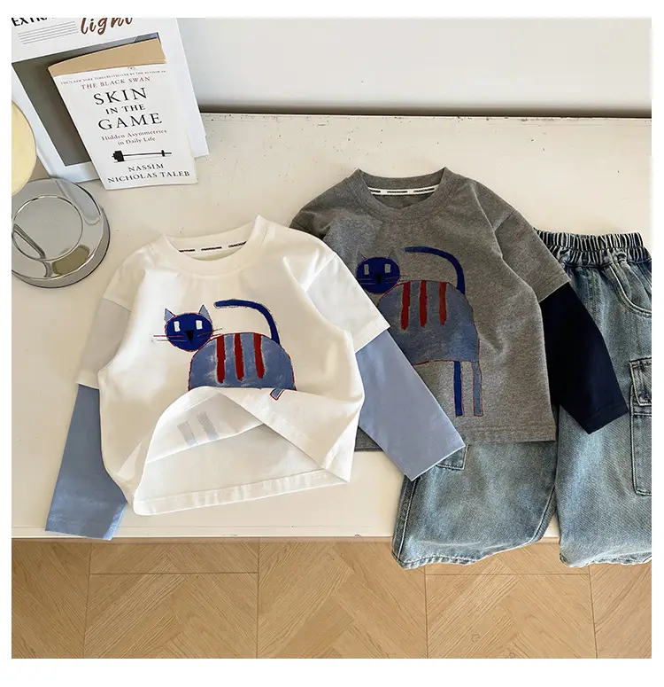 Cute Cat Print 2-Piece T-Shirt for Boys Winter — feature 18