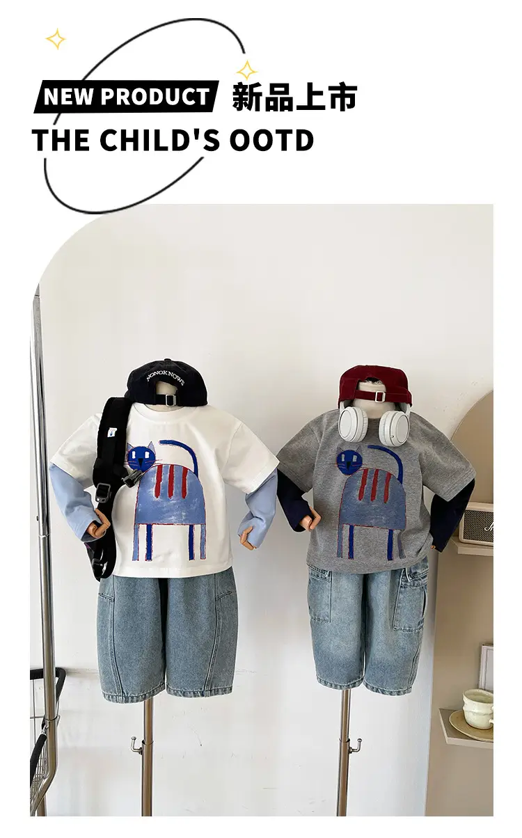 Cute Cat Print 2-Piece T-Shirt for Boys Winter — feature 3