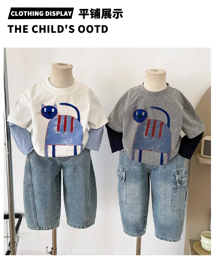 Cute Cat Print 2-Piece T-Shirt for Boys Winter — feature 9