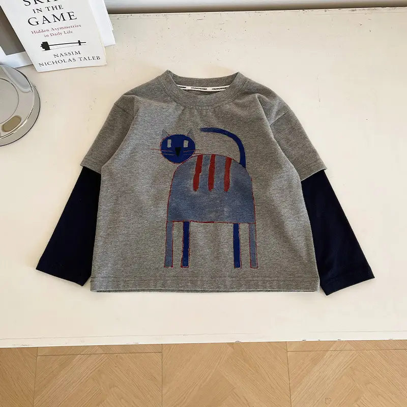 Cute Cat Print 2-Piece T-Shirt for Boys Winter - Image 2