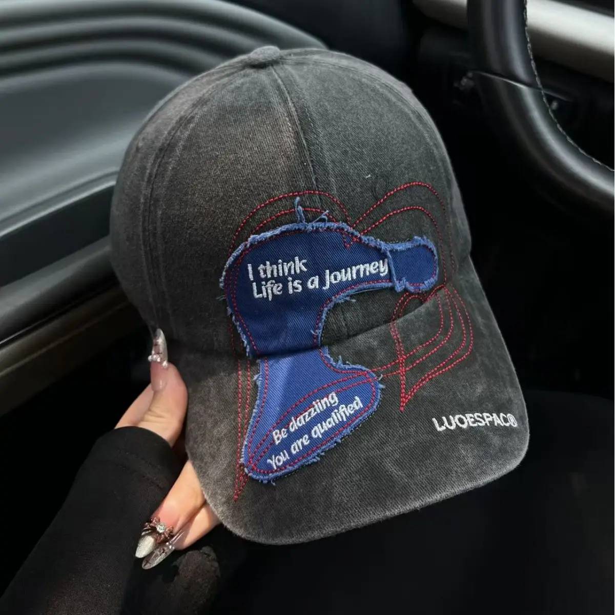 Women Duckbill Cap Black Graphic Spring Summer Sunshade - Image 5