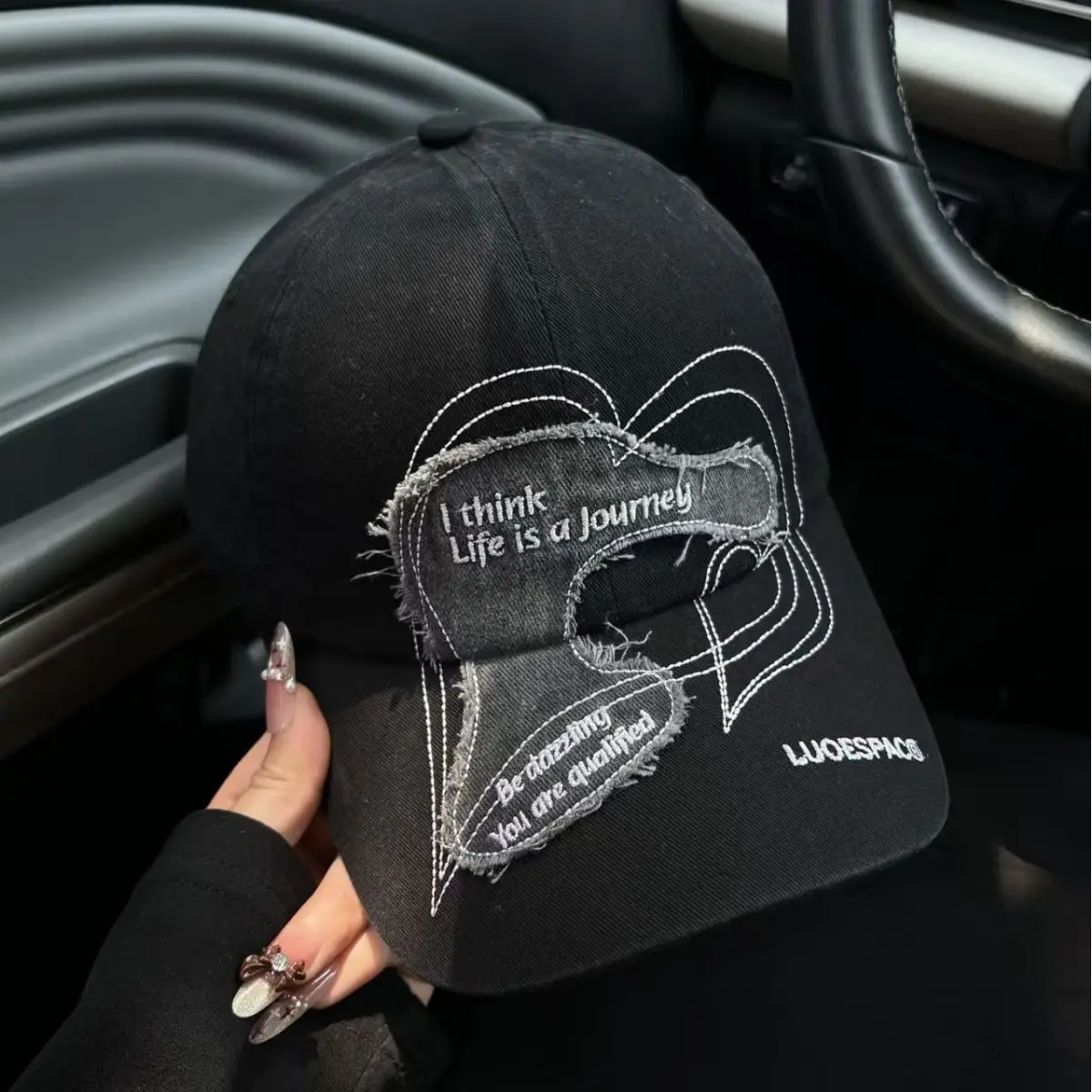 Women Duckbill Cap Black Graphic Spring Summer Sunshade - Image 6