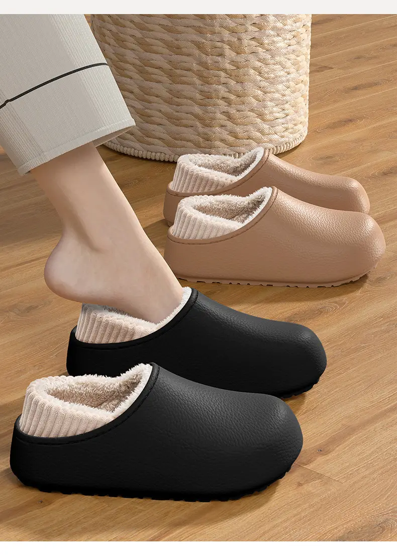 Waterproof Silent Cotton Slippers for Women 2025 Winter New Style Indoor and Outdoor Wear with Heel and Velvet Warm Cotton Shoes for Women — feature 9