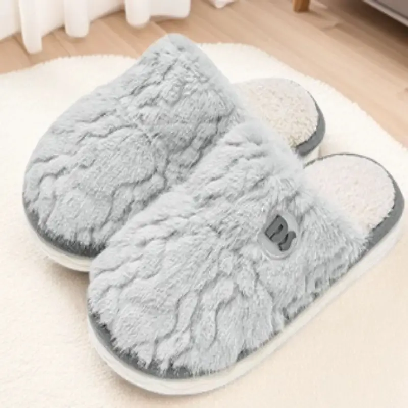 Women Winter Plush Cotton Slippers White Green - Image 5