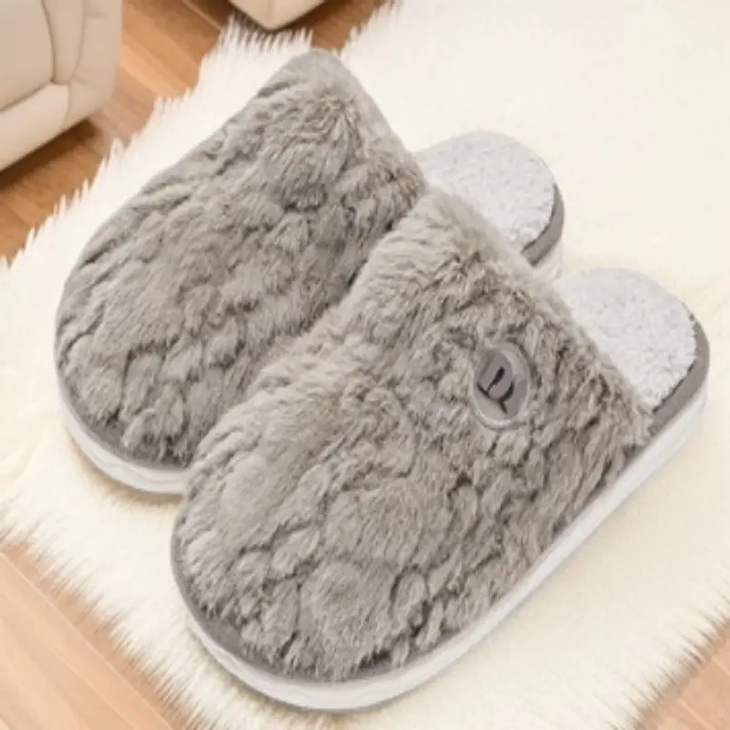 Women Winter Plush Cotton Slippers White Green - Image 7