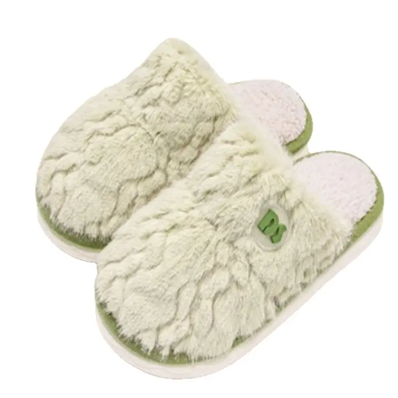 Women Winter Plush Cotton Slippers White Green - Image 8