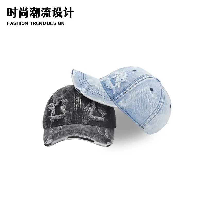 Gray Distressed Cotton Baseball Cap for Men - Image 6