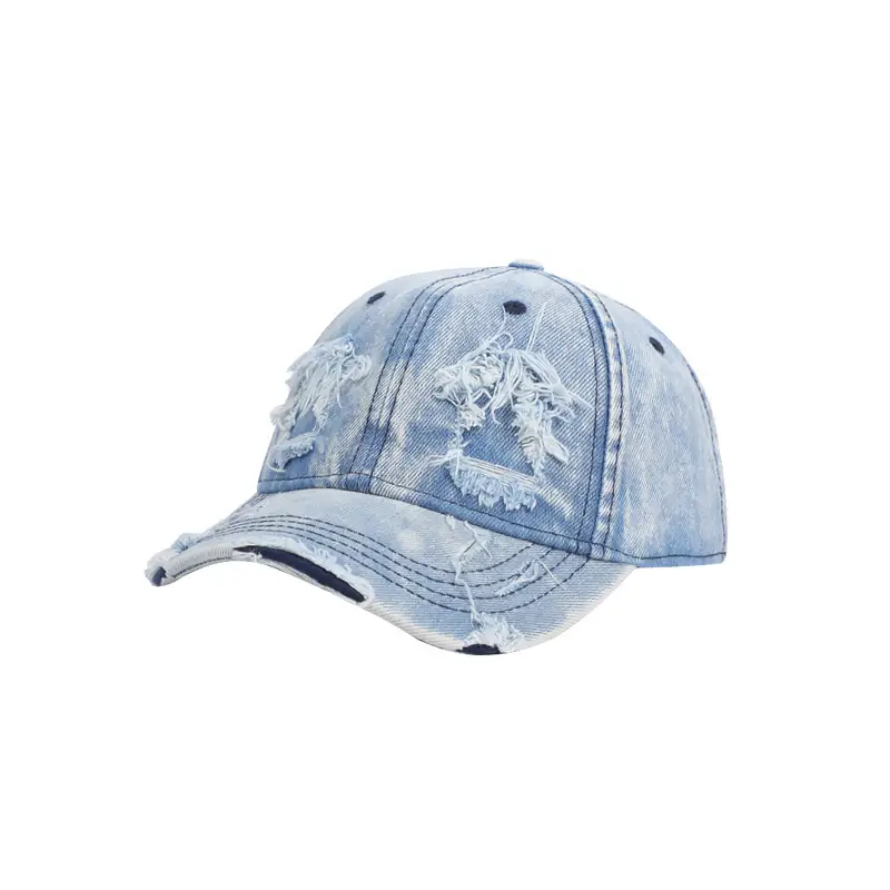 Gray Distressed Cotton Baseball Cap for Men - Image 9