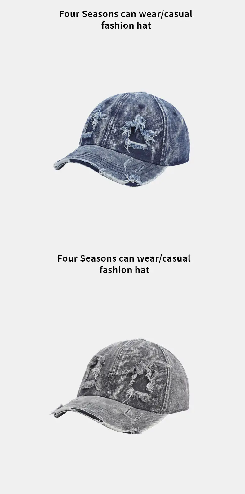 Gray Distressed Cotton Baseball Cap for Men — feature 10