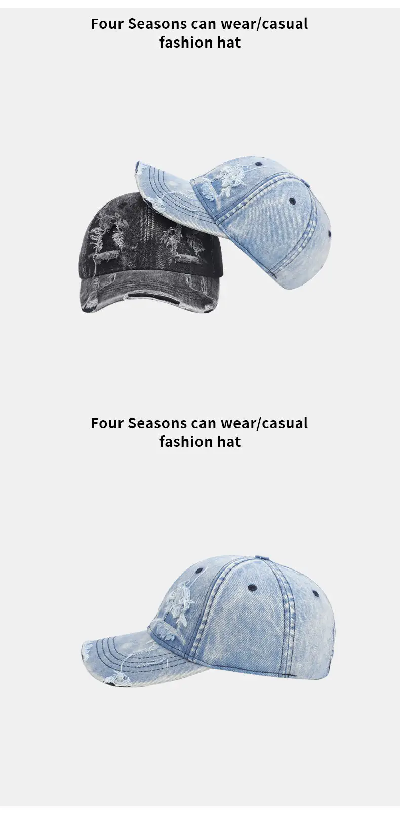 Gray Distressed Cotton Baseball Cap for Men — feature 11