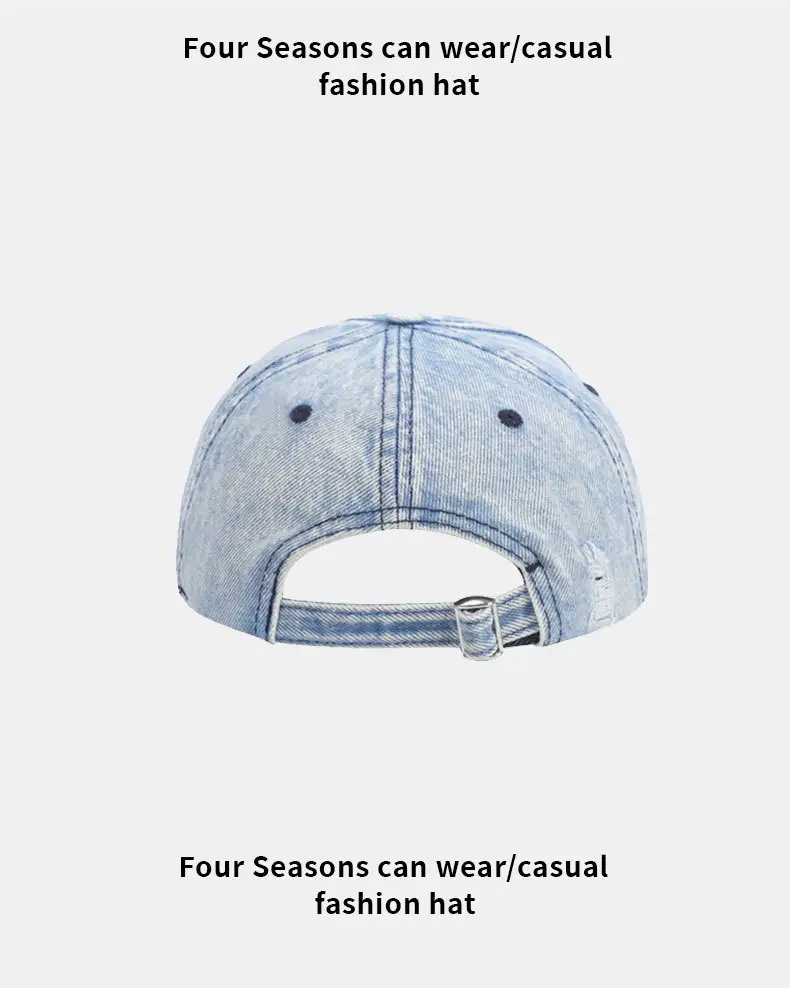 Gray Distressed Cotton Baseball Cap for Men — feature 12